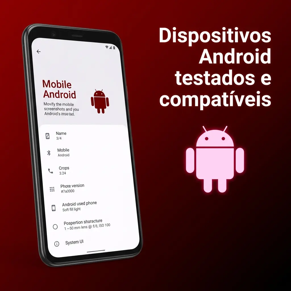 Lista de dispositivos Android compatíveis testados: Galaxy A12/A34/S24, Moto G30/G84, Redmi Note 10/13, POCO X6, ROG 7, Pixel 8a